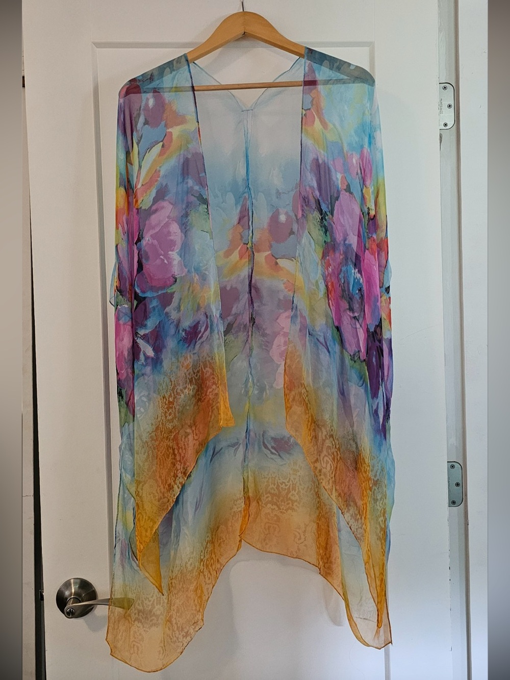 Beautiful Floral Sheer Kimono or Swim Coverup in Blue, Purple, Pink & Yellow